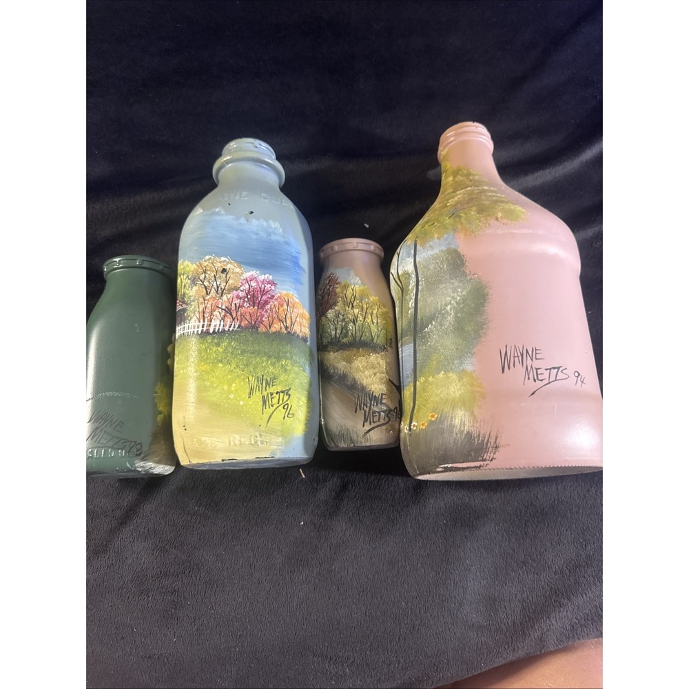 4 Pieces Wayne Metts '94, '96, '98 Vintage‎ Painted Milk Jug